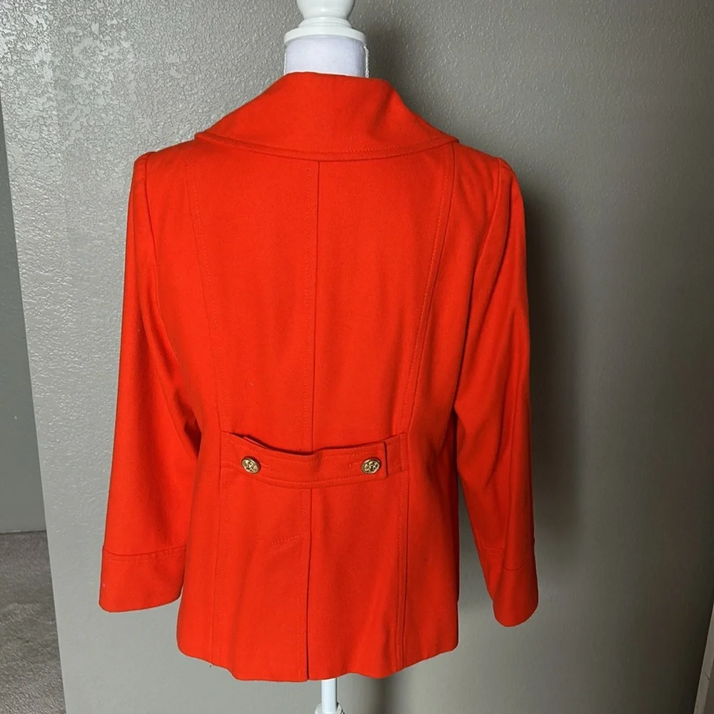 Old Navy Bright Orange Pea Coat, size Large, belted back, front pockets - Picture 3 of 6